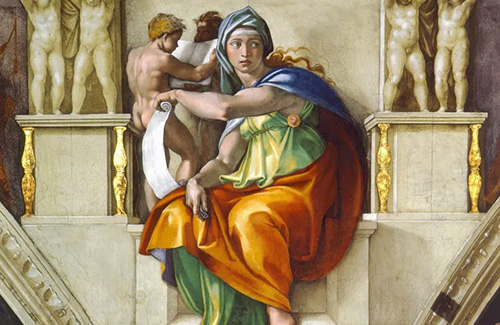 The Delphic Sibyl on the ceiling of the Sistine Chapel, Michelangelo c.1509
