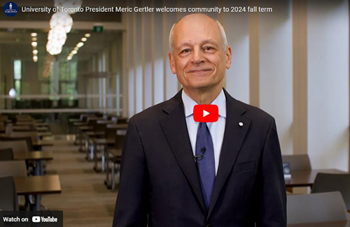 Screenshot of U of T President Gertler's YouTube video message