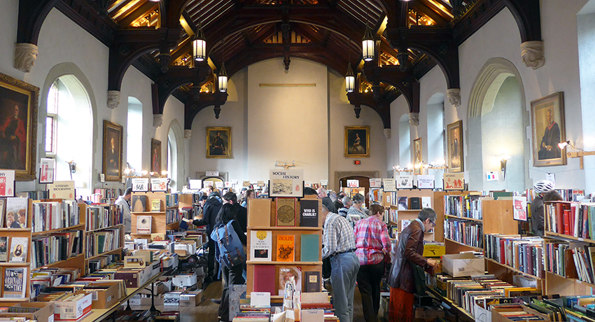 Patrons shopping at the Trinity College Book Sale in Seeley Hall