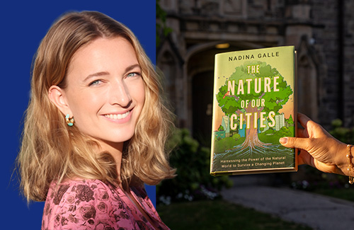 Author Dr. Nadina Galle beside her book "The Nature of our Cities"