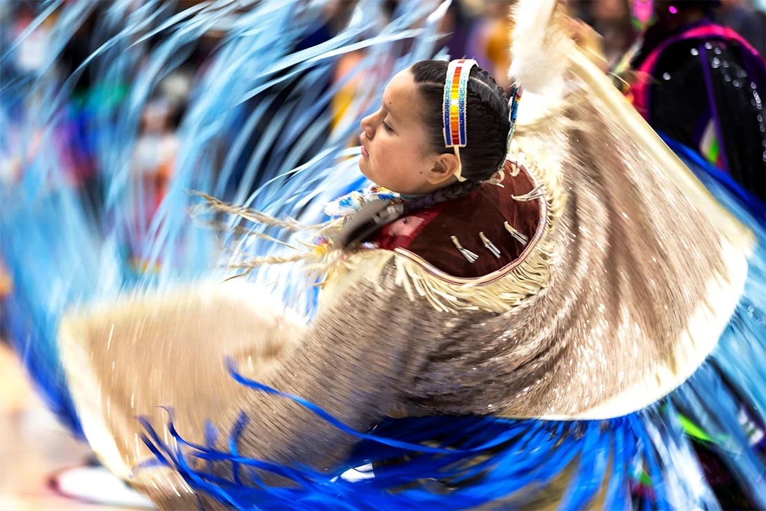 Dancers perform during the inaugural All-Nations Powwow at U of T Mississauga in 2023 (photo by Nick Iwanyshyn)