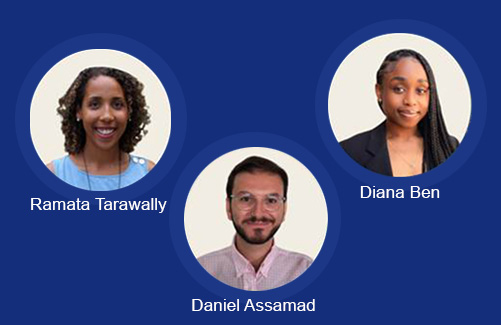 Headhsots of the wellness team - Ramata Tarawally, Daniel Assamad & Diana Ben.
