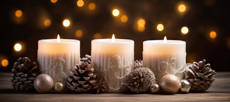 candles and holiday decorations